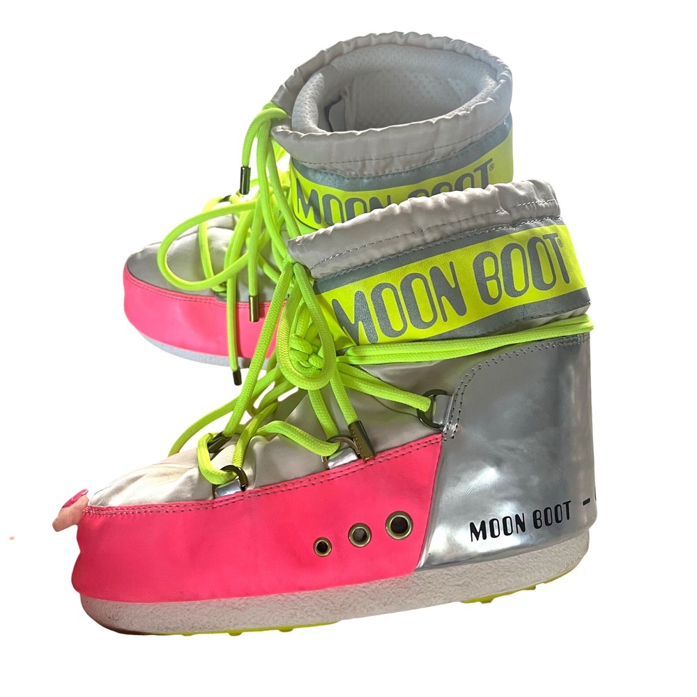 Moon Boot The Original Women 6-7 Neon Pink Yellow Silver Cybercore Snow Boots